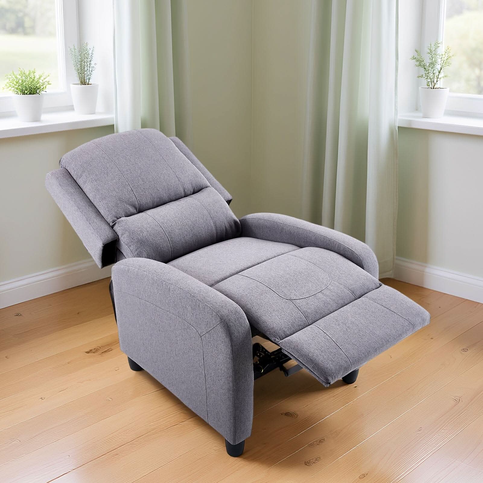 Single Recliner Sofa Chair Adjustable 140° Black Plastic Legs Compact UK Design