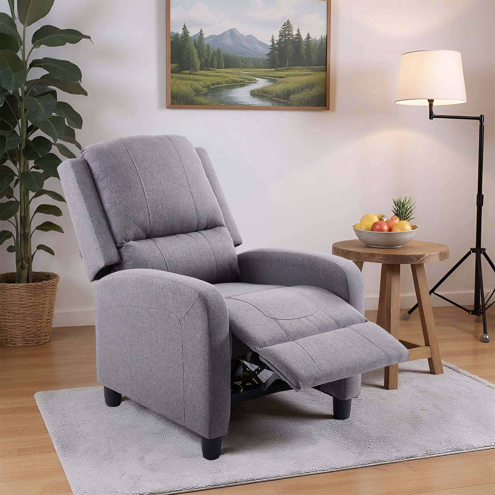 Single Recliner Sofa Chair Adjustable 140° Black Plastic Legs Compact UK Design