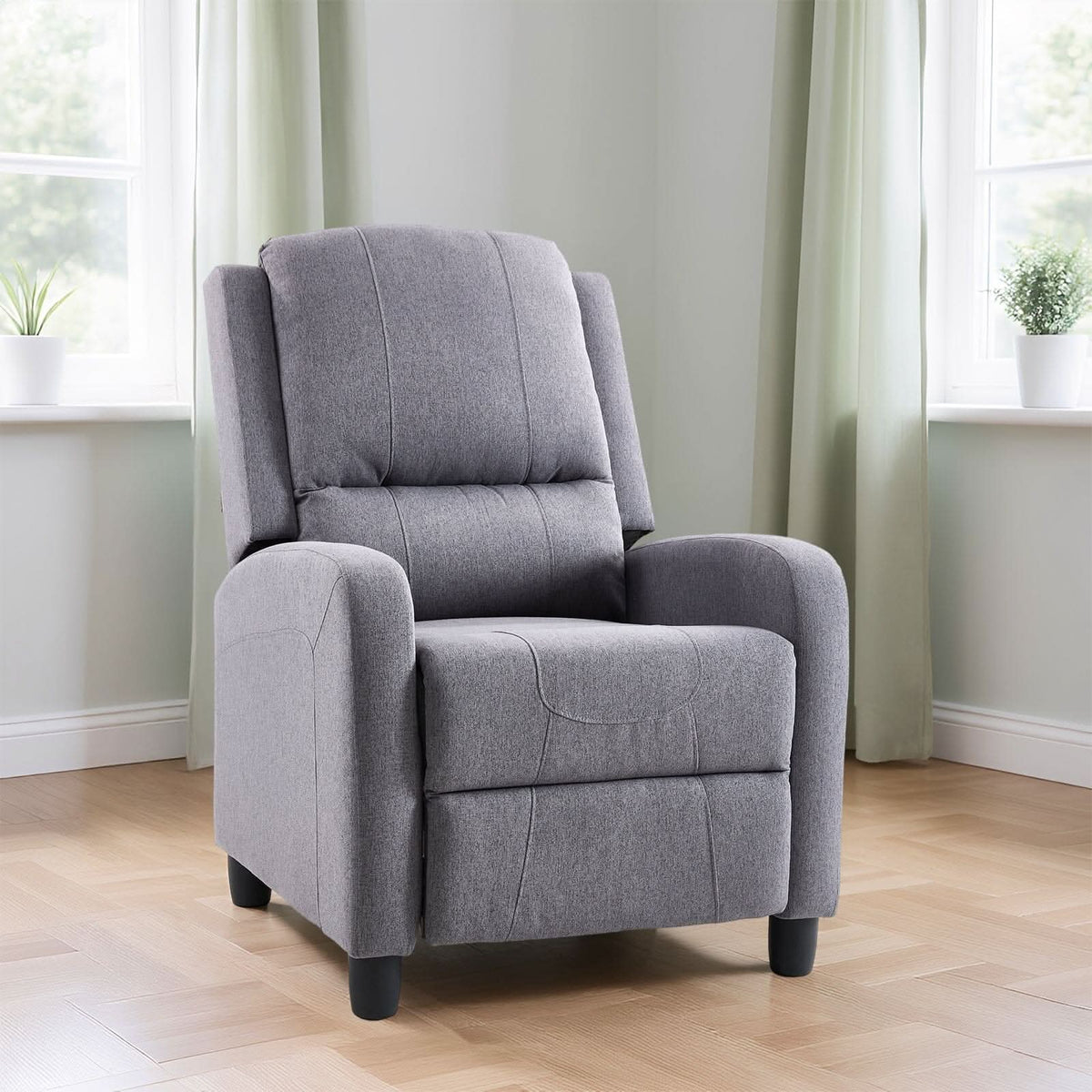 Single Recliner Sofa Chair Adjustable 140° Black Plastic Legs Compact UK Design