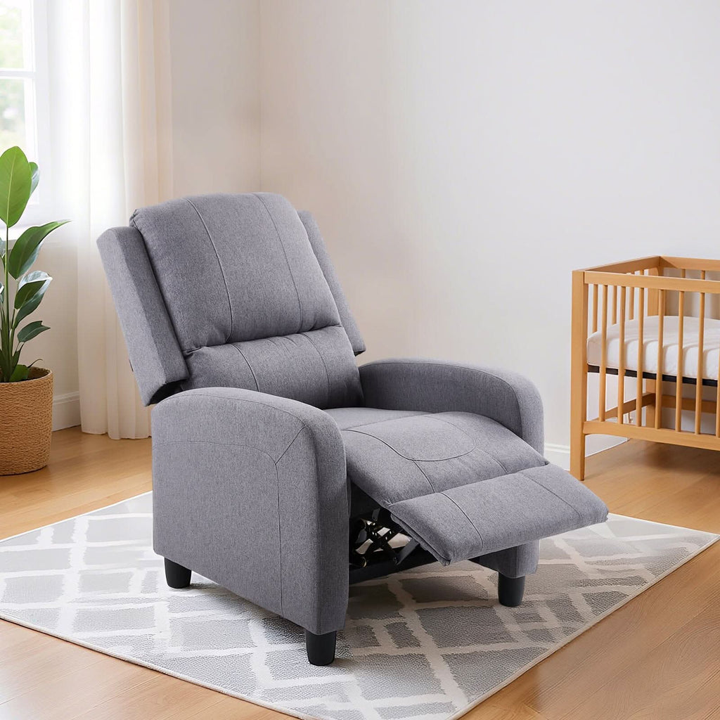 Single Recliner Sofa Chair Adjustable 140° Black Plastic Legs Compact UK Design