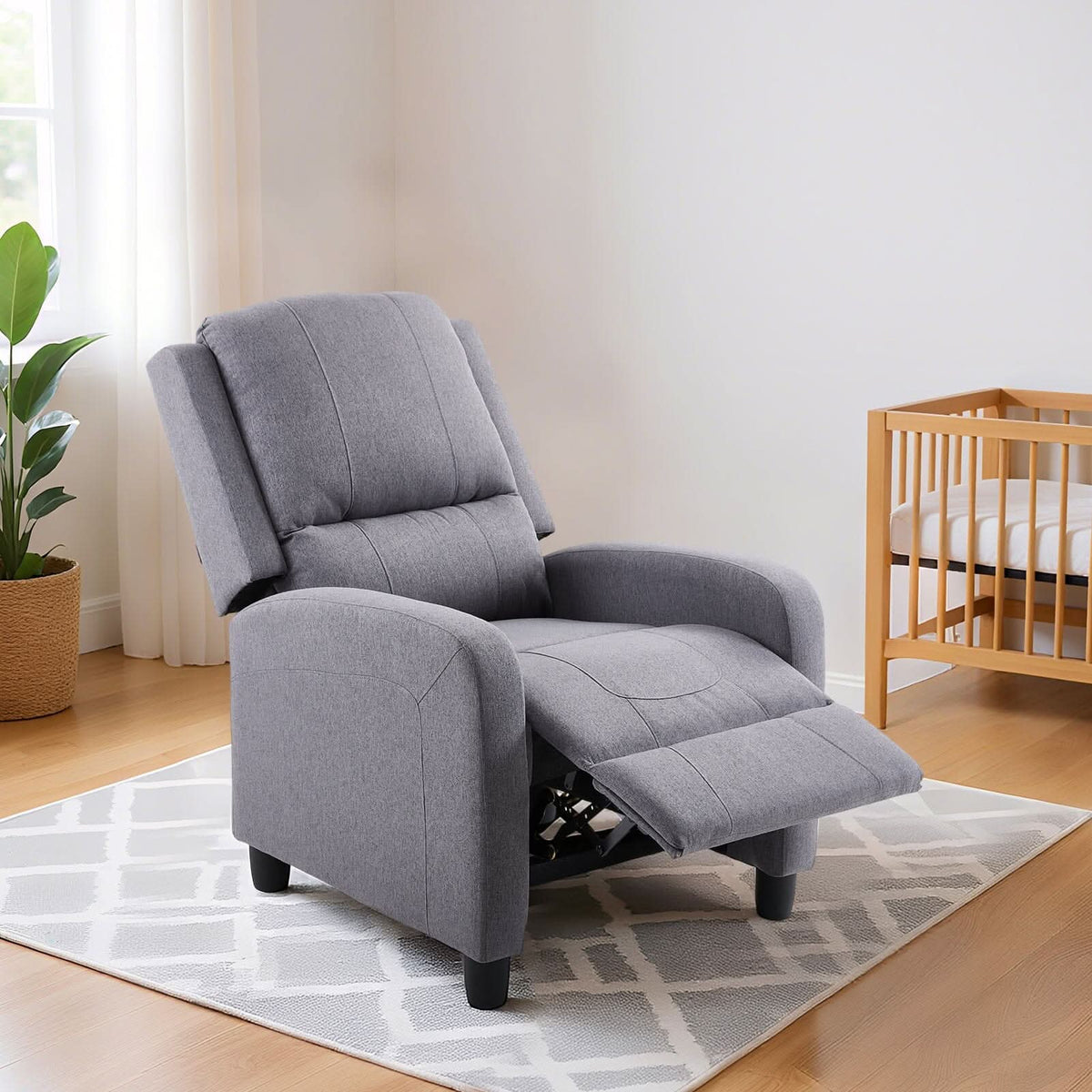 Single Recliner Sofa Chair Adjustable 140° Black Plastic Legs Compact UK Design