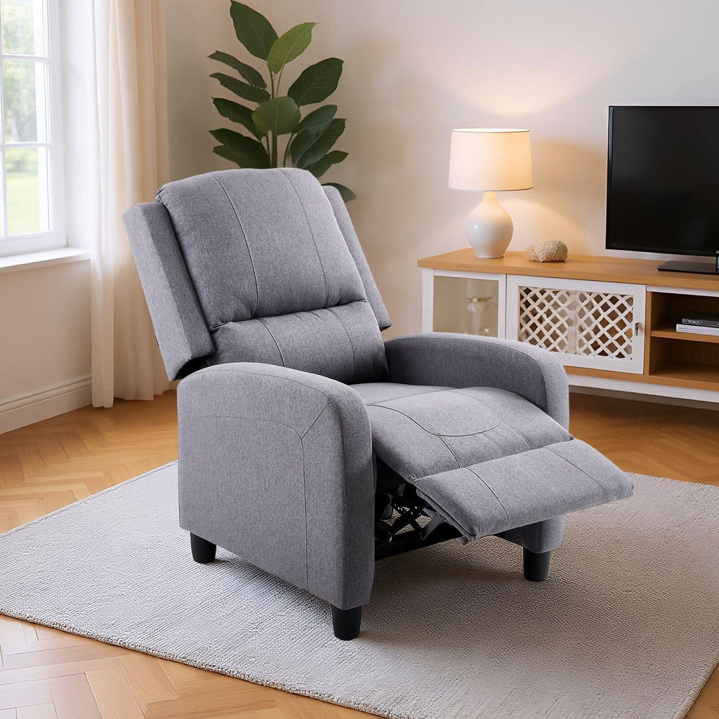 Single Recliner Sofa Chair Adjustable 140° Black Plastic Legs Compact UK Design