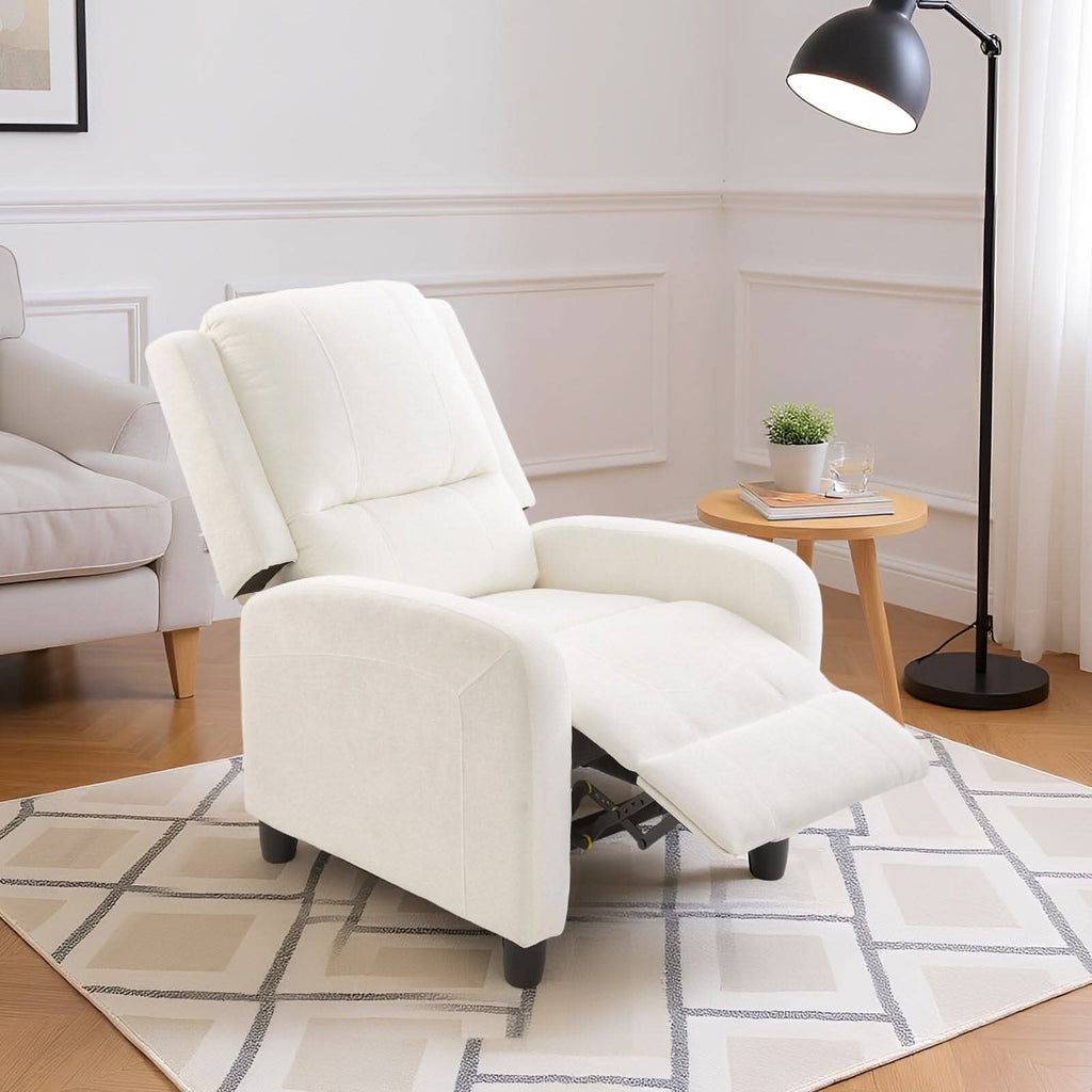 Single Recliner Sofa Chair Adjustable 140° Black Plastic Legs Compact UK Design
