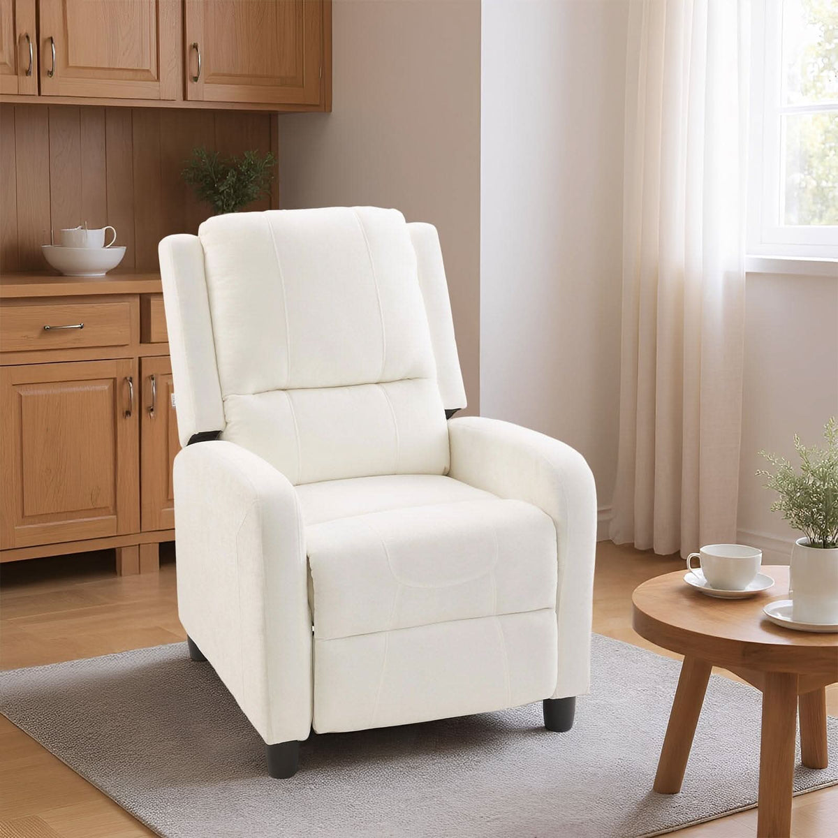 Single Recliner Sofa Chair Adjustable 140° Black Plastic Legs Compact UK Design