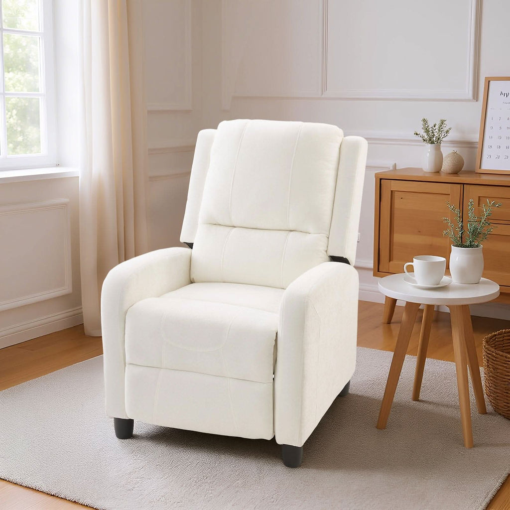 Single Recliner Sofa Chair Adjustable 140° Black Plastic Legs Compact UK Design