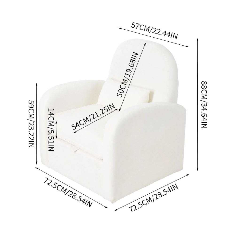 Single Storage Leisure Chair 110° Backrest Cream Chenille 360 Swivel Base