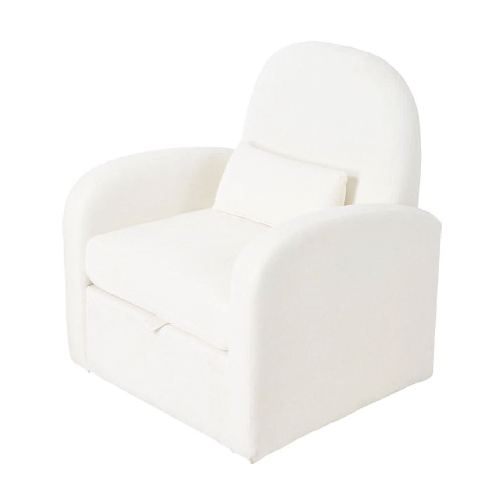 Single Storage Leisure Chair 110° Backrest Cream Chenille 360 Swivel Base