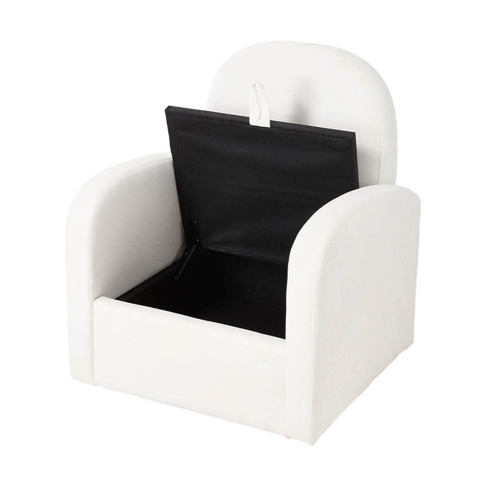 Single Storage Leisure Chair 110° Backrest Cream Chenille 360 Swivel Base