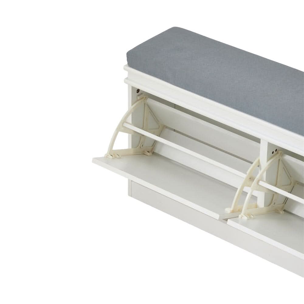 White 2-Door Shoe Storage Bench With Padded Seat British Hallway Organiser