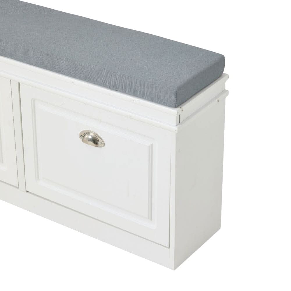White 2-Door Shoe Storage Bench With Padded Seat British Hallway Organiser
