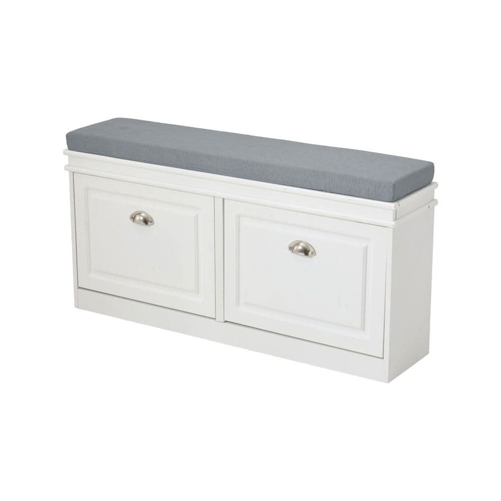 White 2-Door Shoe Storage Bench With Padded Seat British Hallway Organiser