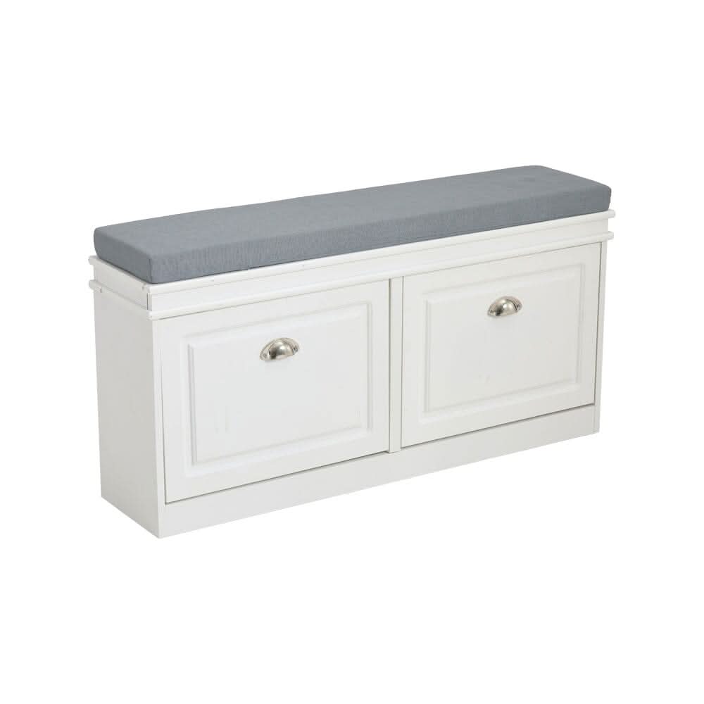 White 2-Door Shoe Storage Bench With Padded Seat British Hallway Organiser