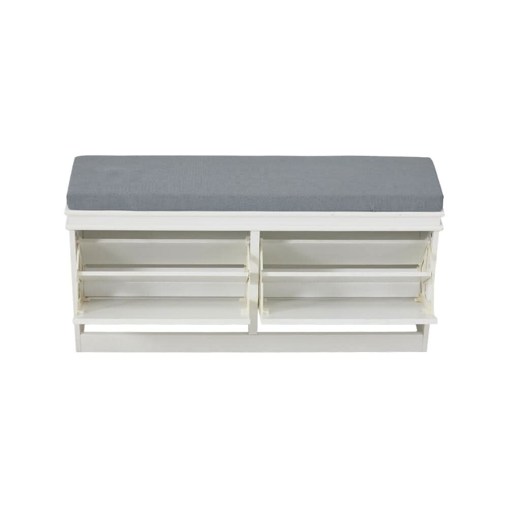 White 2-Door Shoe Storage Bench With Padded Seat British Hallway Organiser