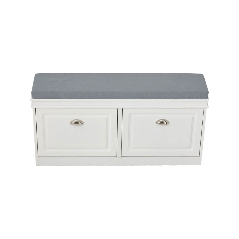 White 2-Door Shoe Storage Bench With Padded Seat British Hallway Organiser