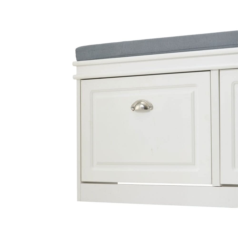 White 2-Door Shoe Storage Bench With Padded Seat British Hallway Organiser
