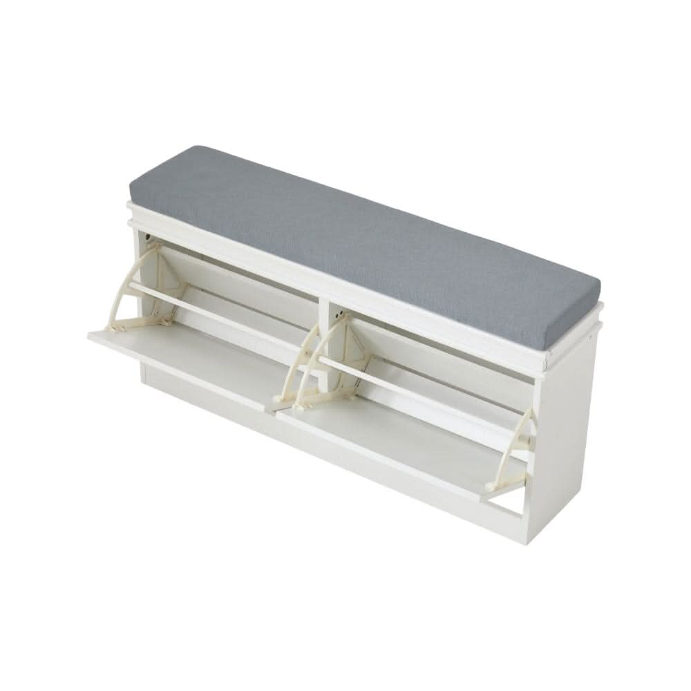 White 2-Door Shoe Storage Bench With Padded Seat British Hallway Organiser