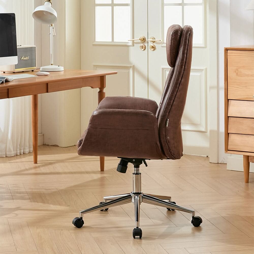 Retro PU Leather Executive Office Chair with Chrome Base