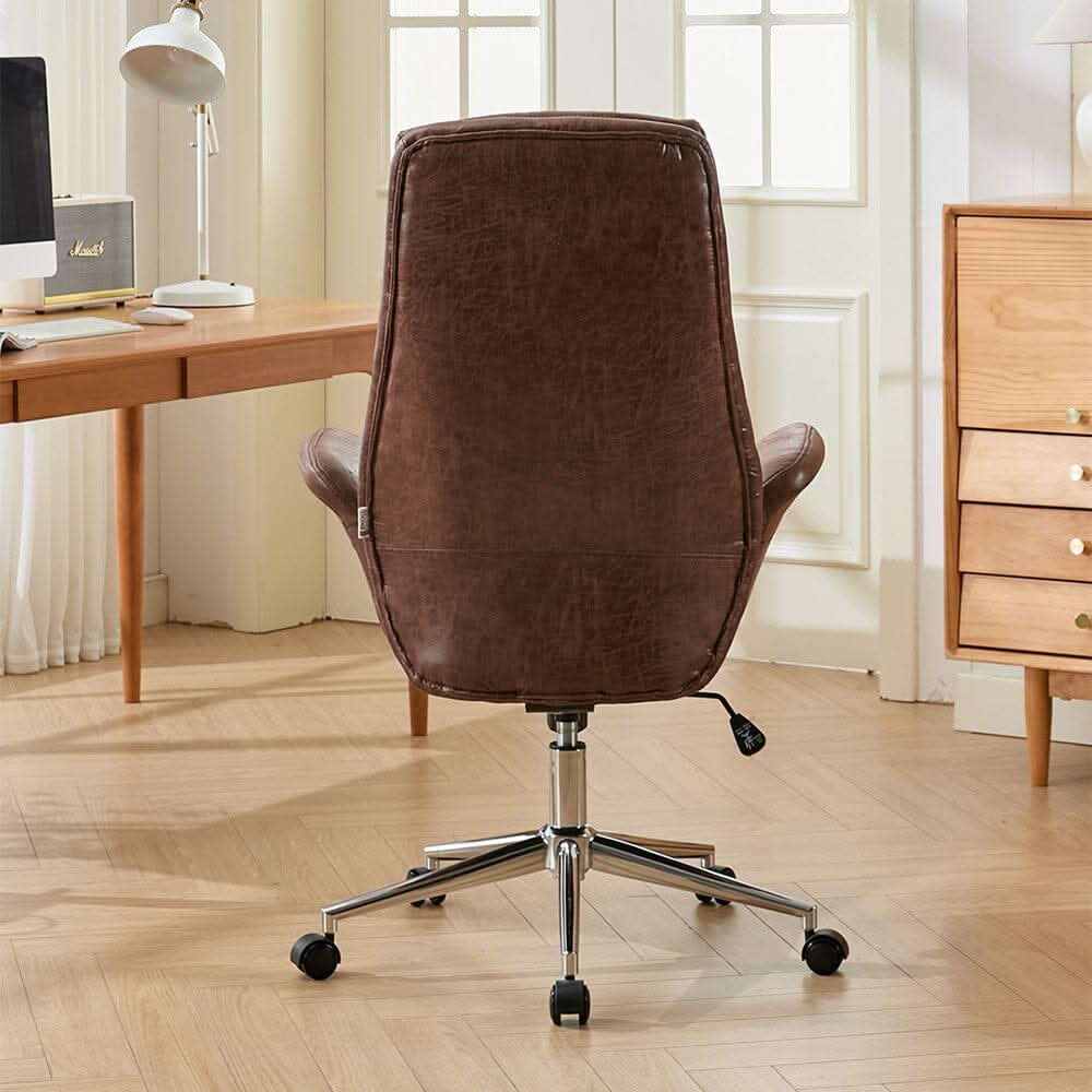 Retro PU Leather Executive Office Chair with Chrome Base