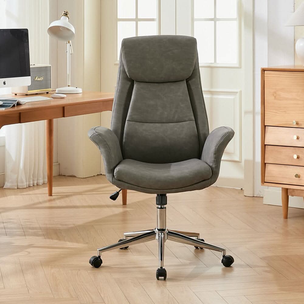 Retro PU Leather Executive Office Chair with Chrome Base