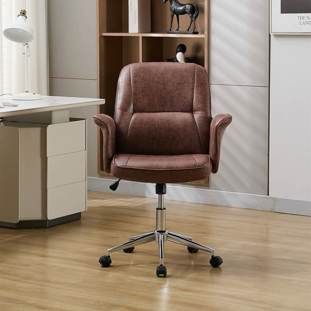 Mid-Back Office Chair with Chrome Base (Retro PU Leather / Chenille)