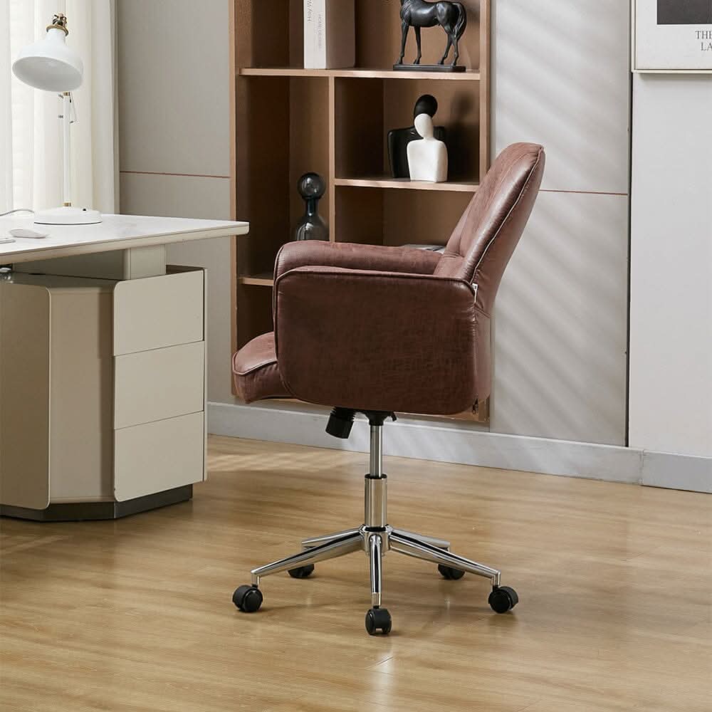 Mid-Back Office Chair with Chrome Base (Retro PU Leather / Chenille)