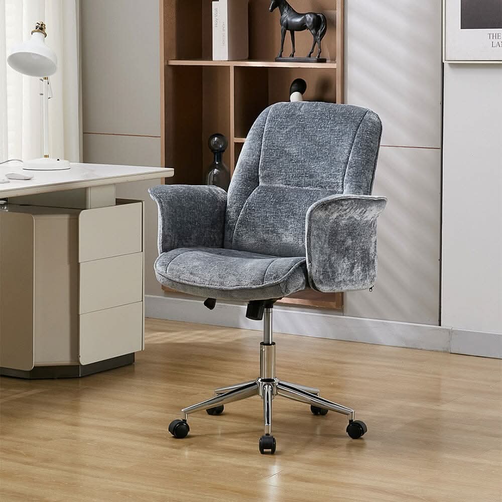 Mid-Back Office Chair with Chrome Base (Retro PU Leather / Chenille)