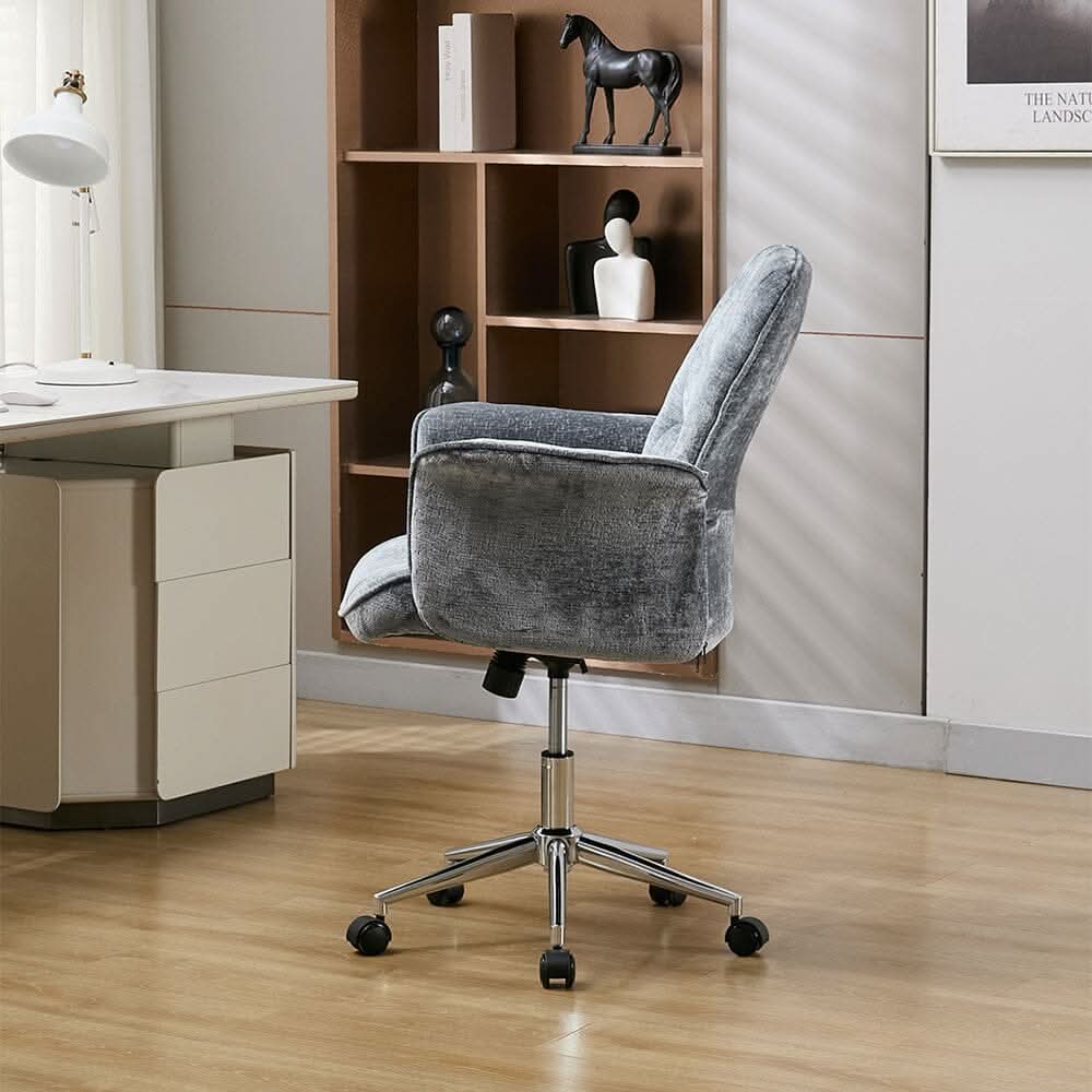 Mid-Back Office Chair with Chrome Base (Retro PU Leather / Chenille)