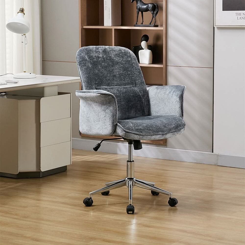 Mid-Back Office Chair with Chrome Base (Retro PU Leather / Chenille)