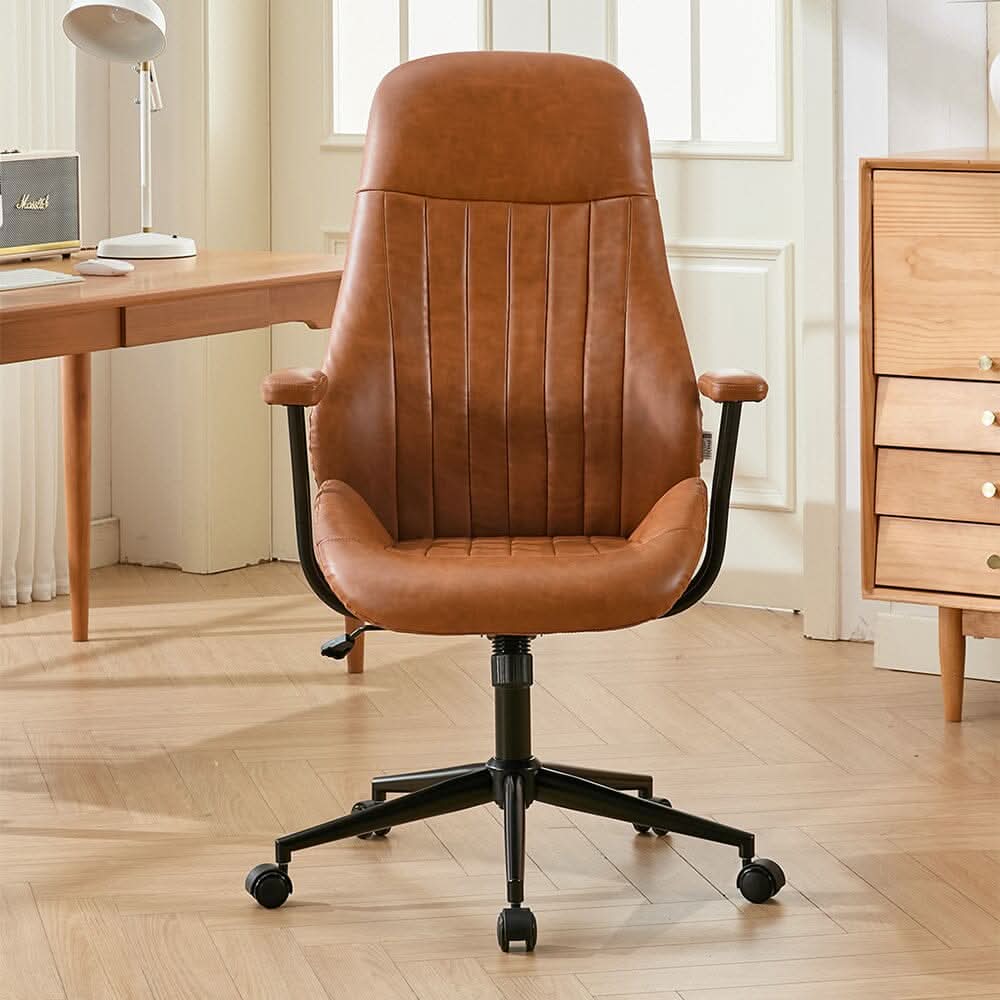 Retro PU Leather Executive Office Chair with Matte Black Frame