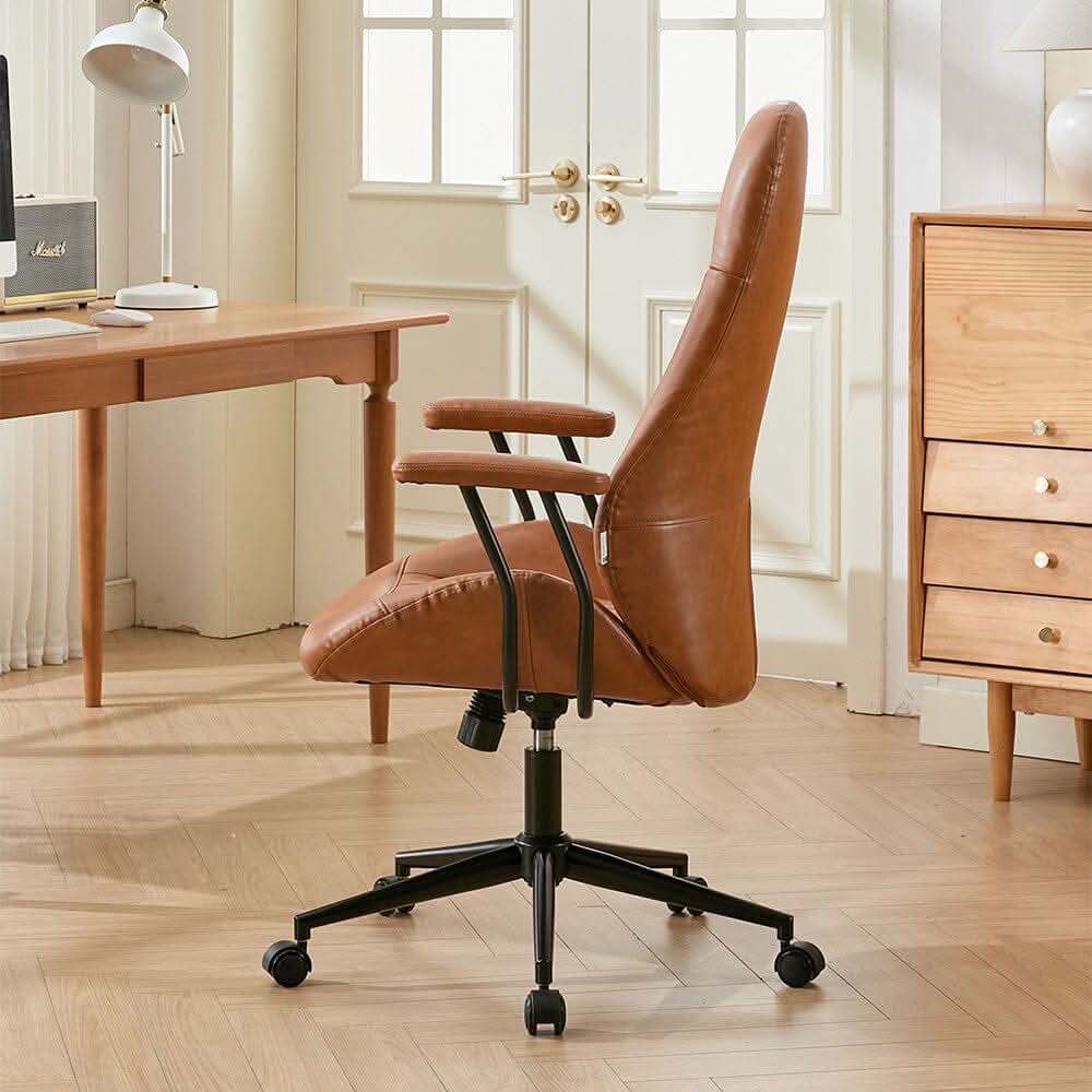 Retro PU Leather Executive Office Chair with Matte Black Frame