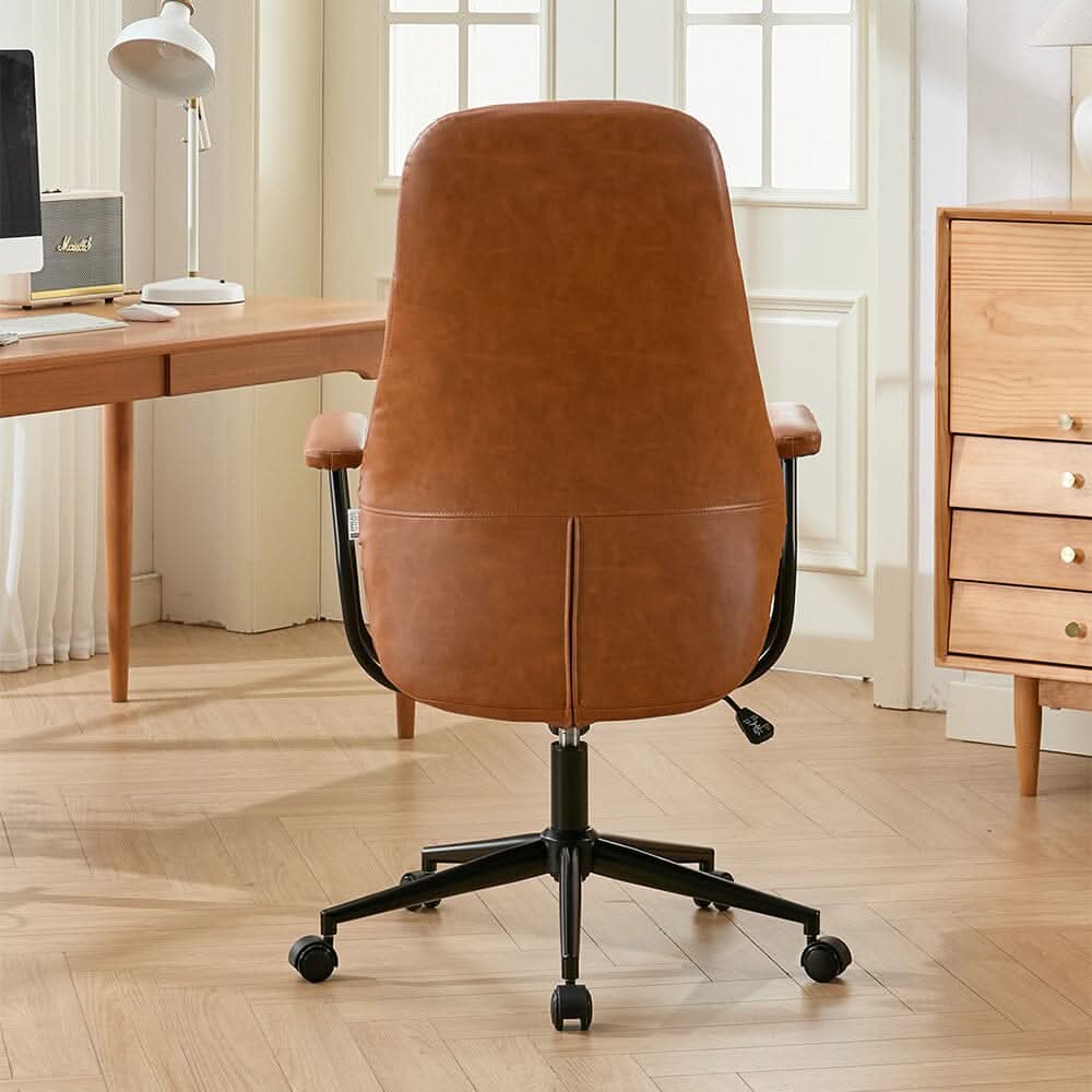 Retro PU Leather Executive Office Chair with Matte Black Frame