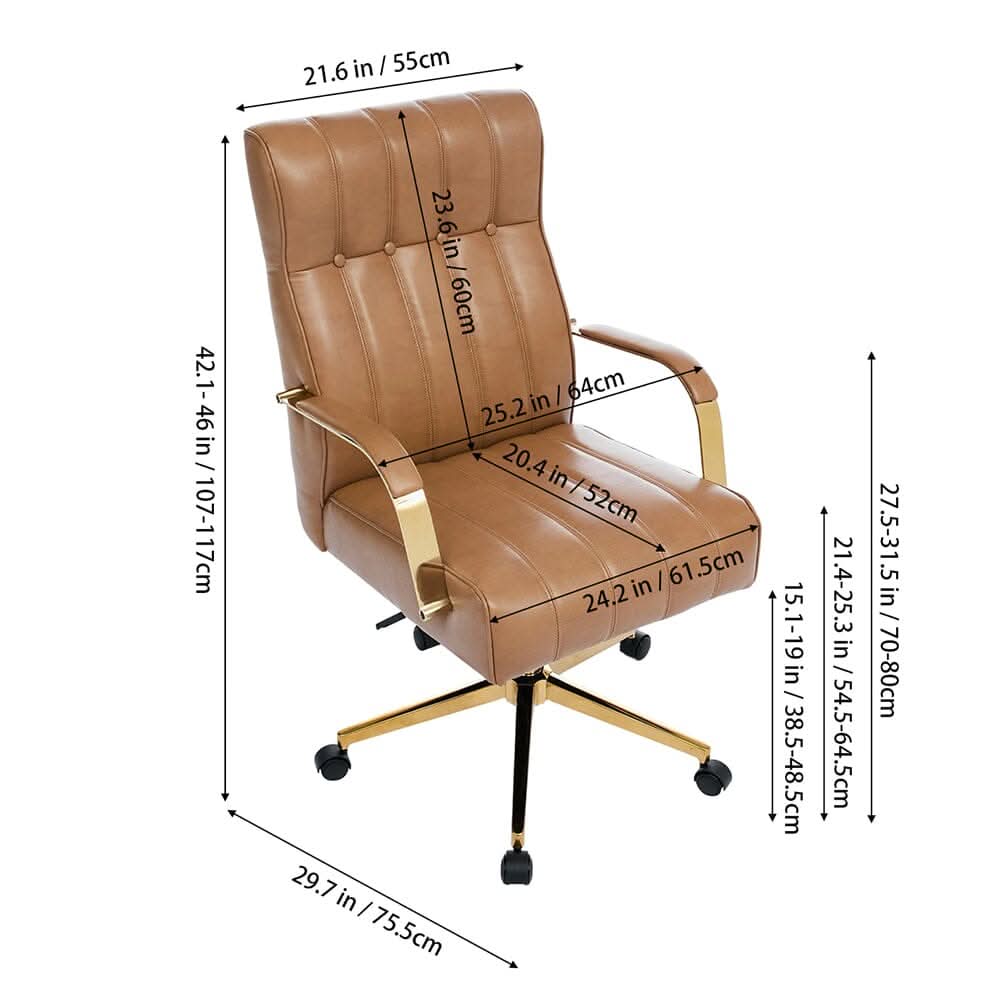 Vertical Stitched PU Office Chair with Gold Frame