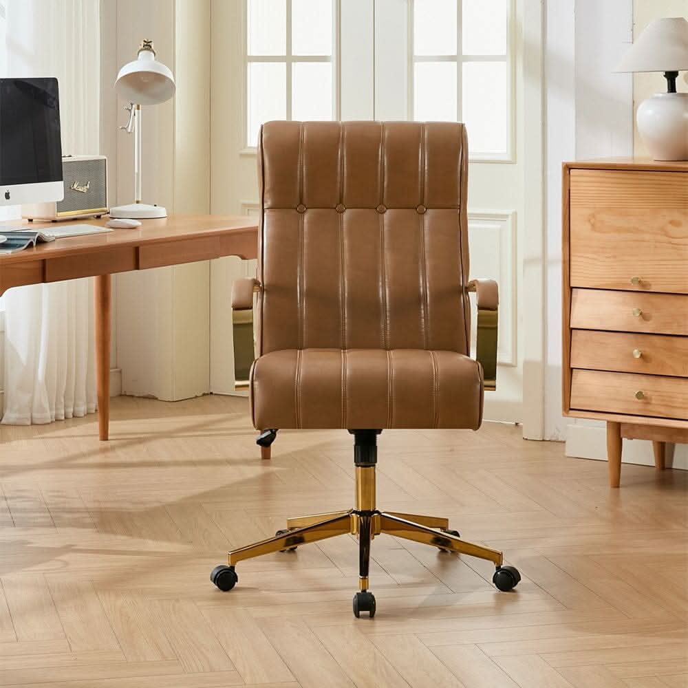 Vertical Stitched PU Office Chair with Gold Frame