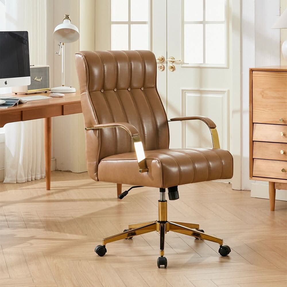 Vertical Stitched PU Office Chair with Gold Frame