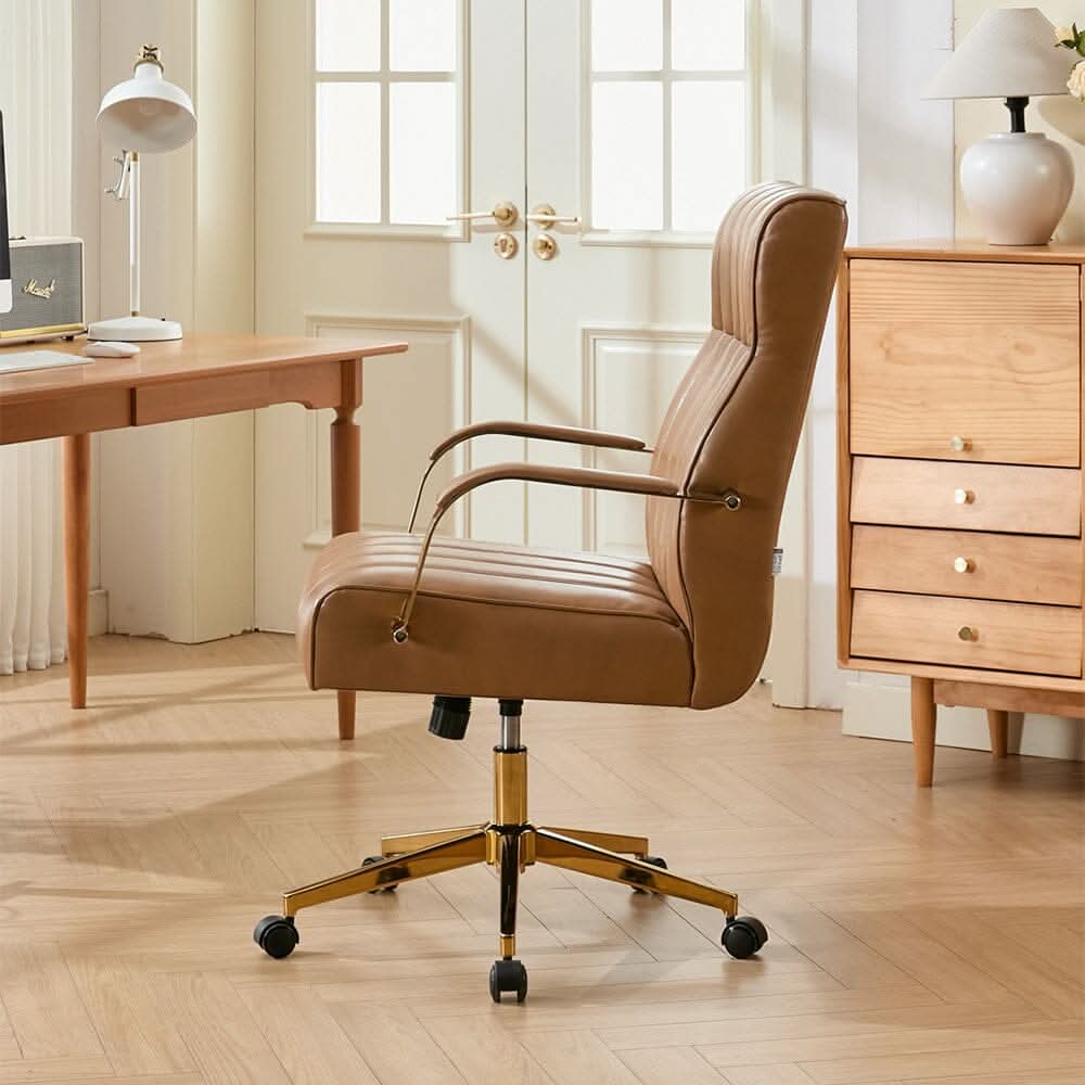 Vertical Stitched PU Office Chair with Gold Frame