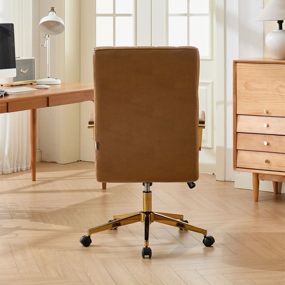 Vertical Stitched PU Office Chair with Gold Frame