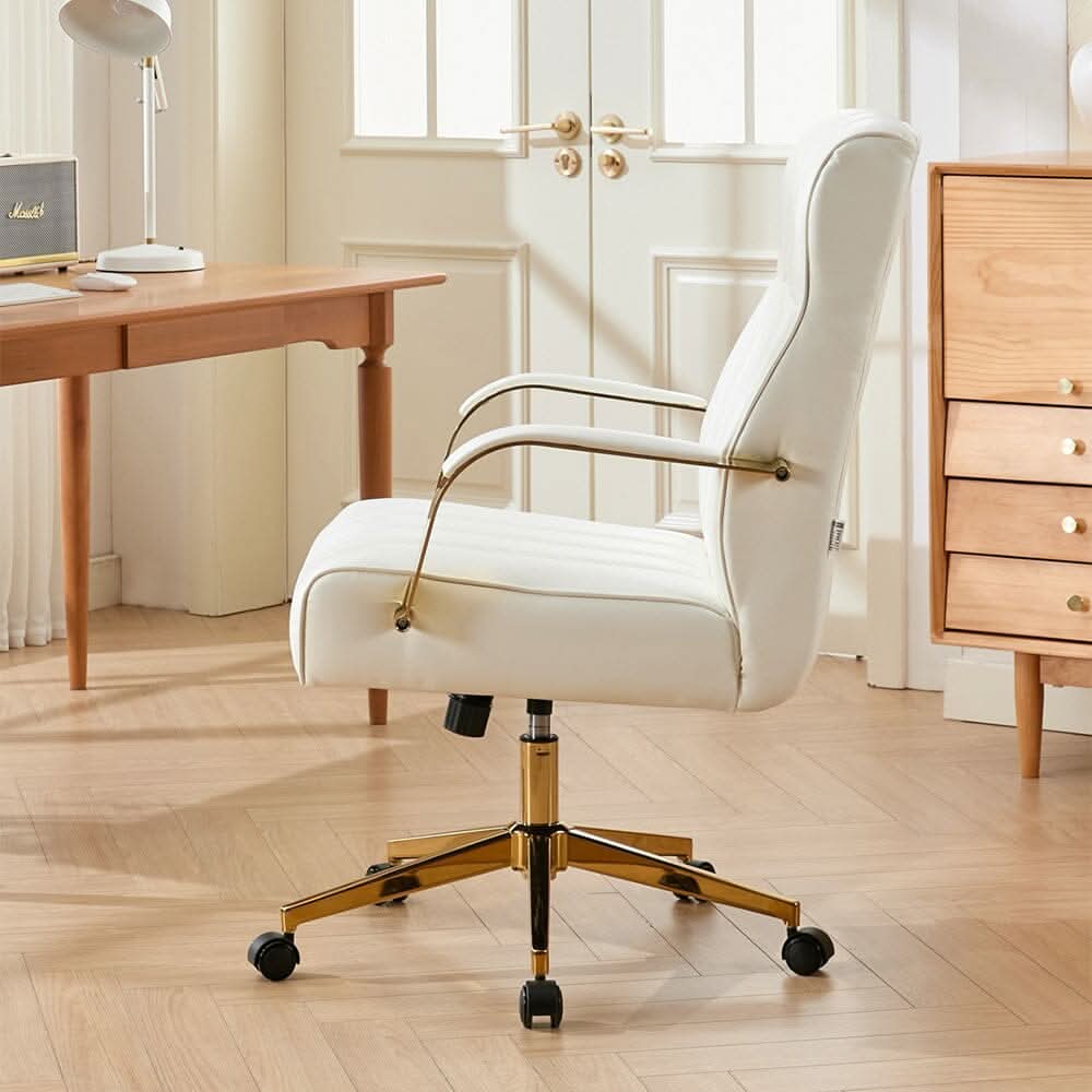 Vertical Stitched PU Office Chair with Gold Frame