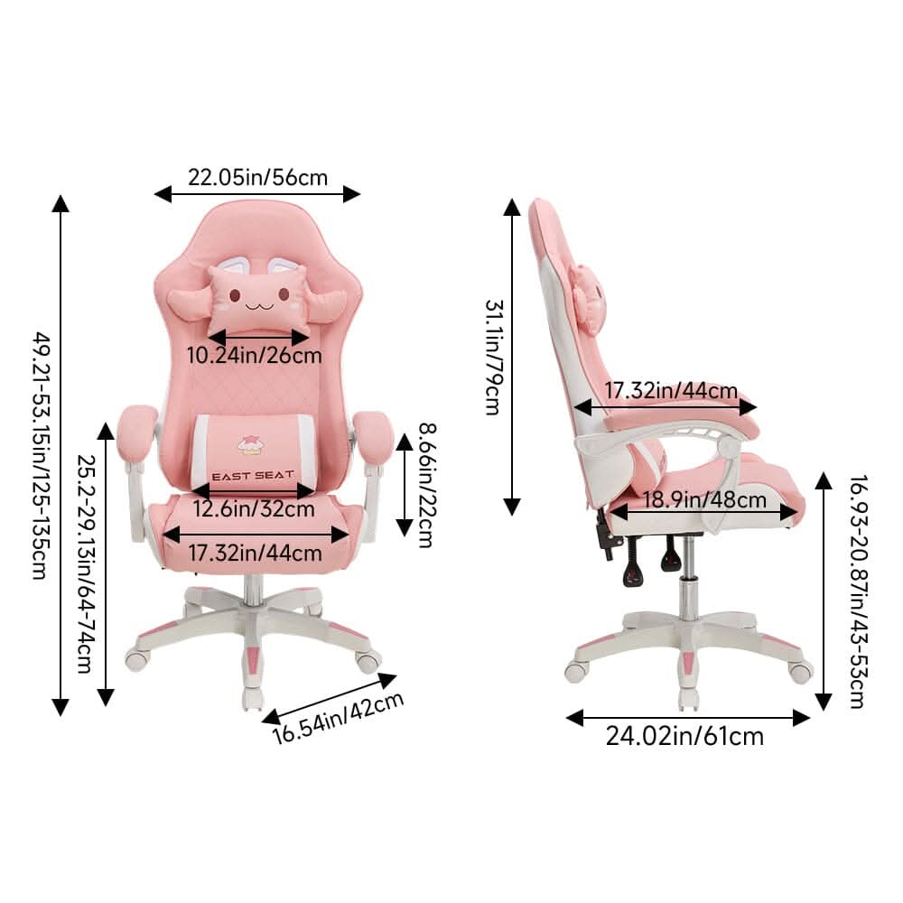 Pink Bunny Ergonomic Gaming Chair with Lumbar Support &amp; Linkage Armrests
