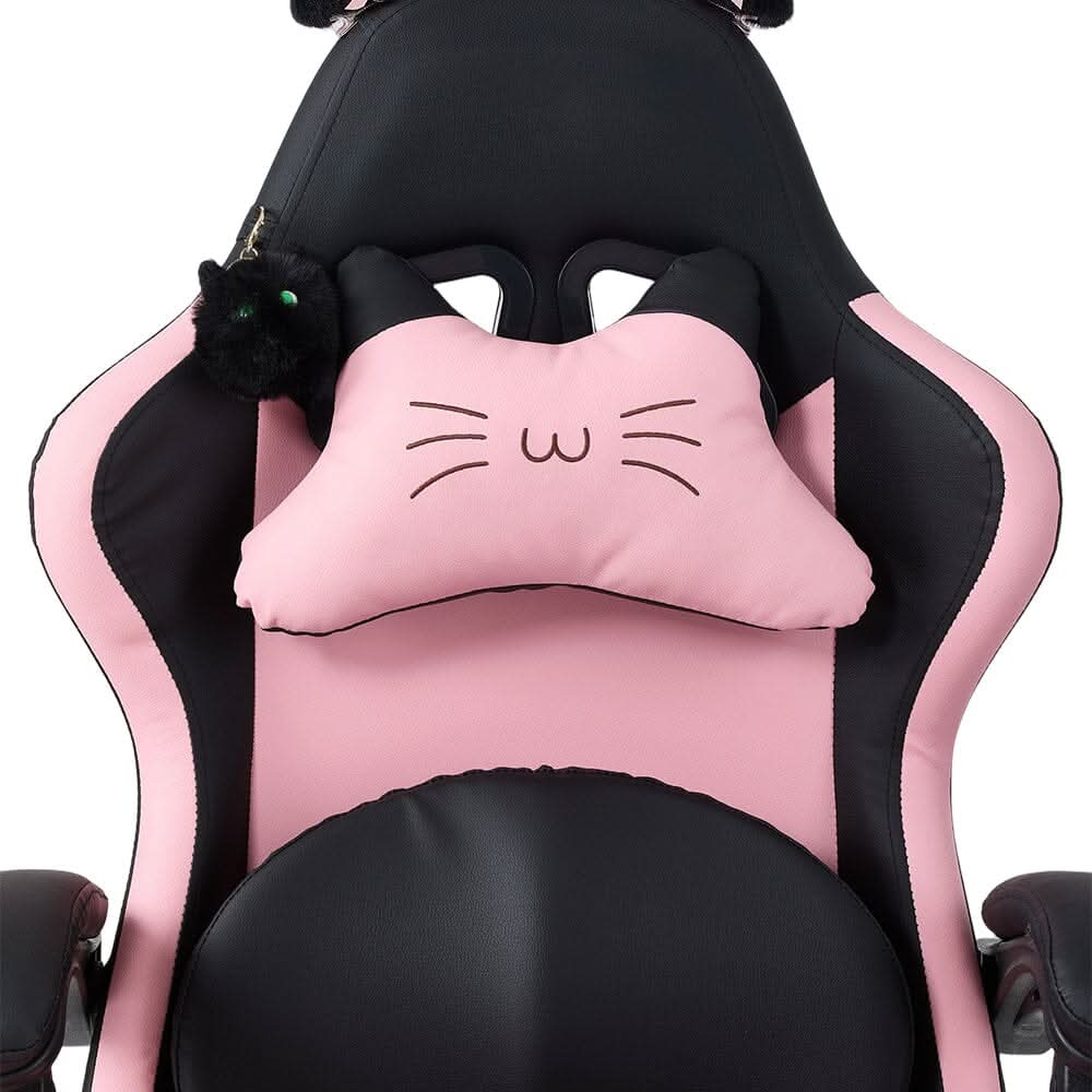 Ergonomic Gaming Chair Reclining PVC Office Chair With Footrest & Massage Lumbar Support