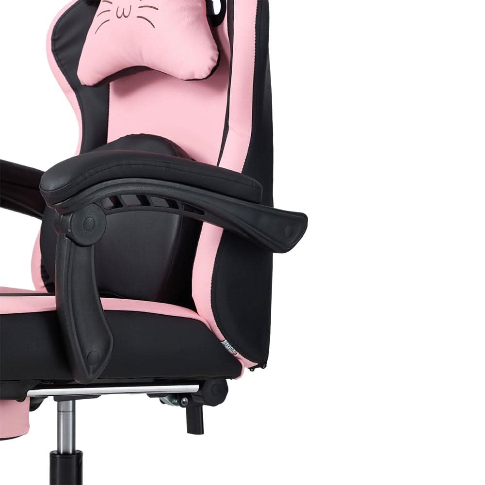 Ergonomic Gaming Chair Reclining PVC Office Chair With Footrest & Massage Lumbar Support