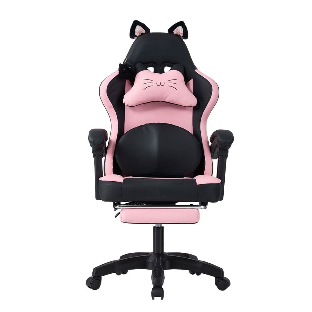 Ergonomic Gaming Chair Reclining PVC Office Chair With Footrest & Massage Lumbar Support