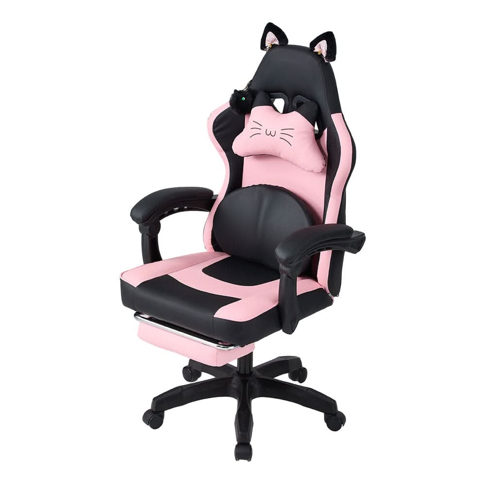 Ergonomic Gaming Chair Reclining PVC Office Chair With Footrest & Massage Lumbar Support