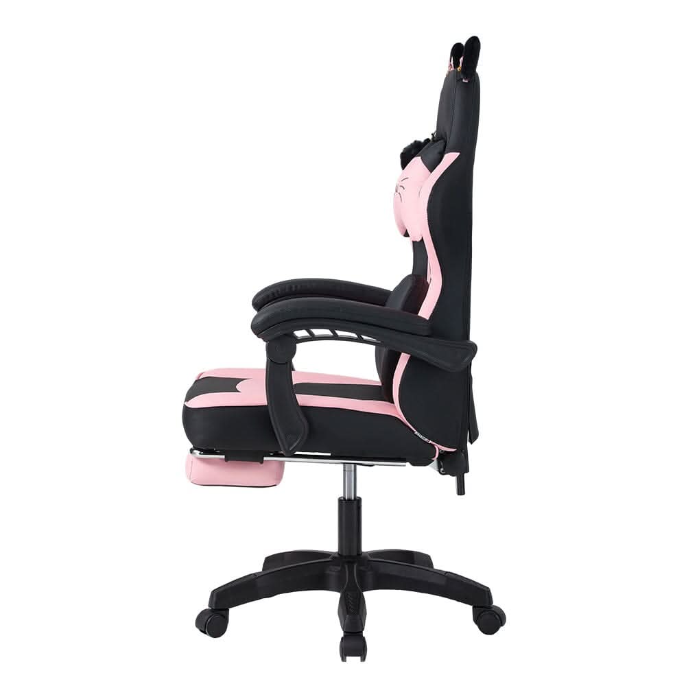 Ergonomic Gaming Chair Reclining PVC Office Chair With Footrest & Massage Lumbar Support