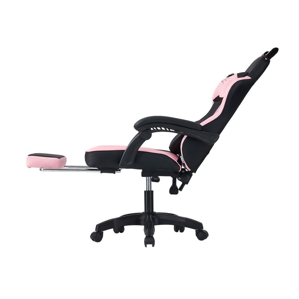 Ergonomic Gaming Chair Reclining PVC Office Chair With Footrest & Massage Lumbar Support