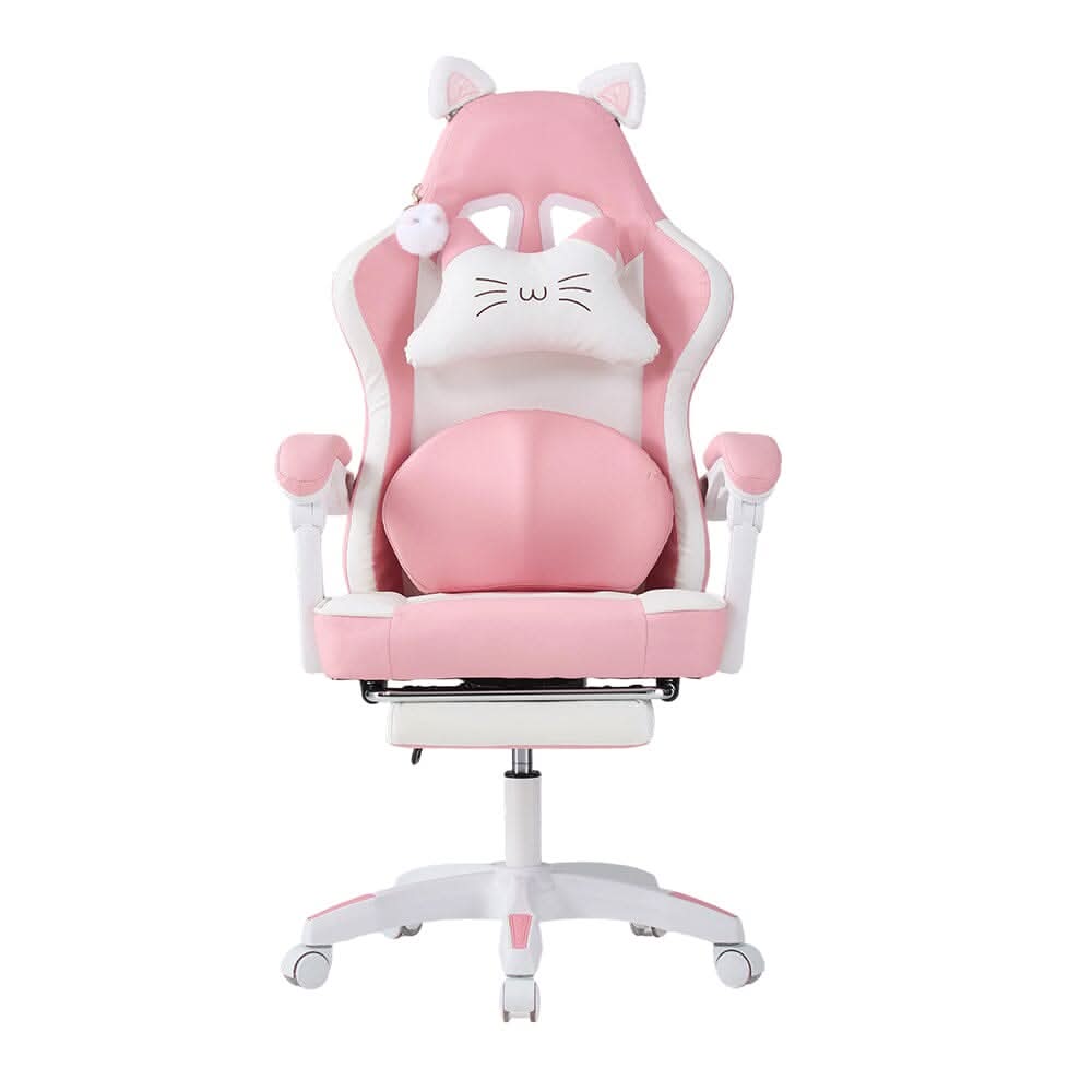 Ergonomic Gaming Chair Reclining PVC Office Chair With Footrest & Massage Lumbar Support