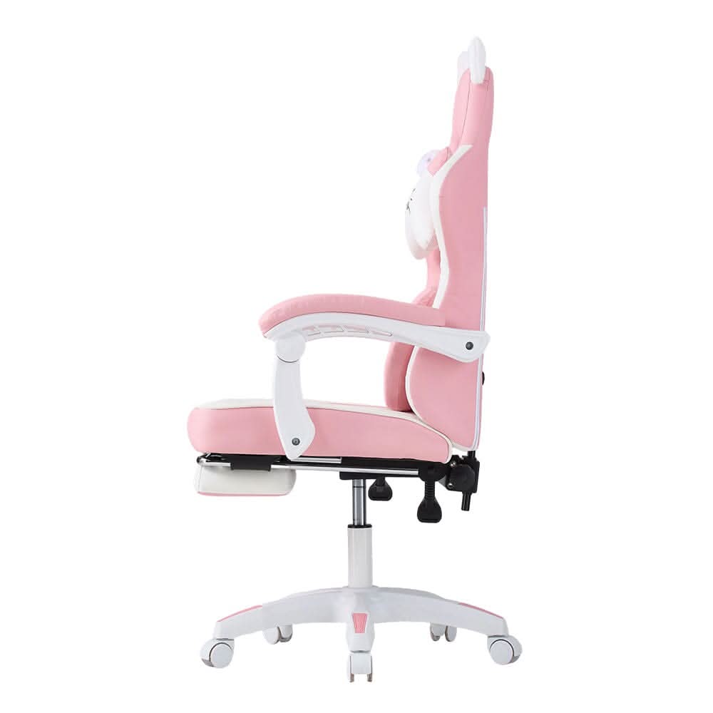 Ergonomic Gaming Chair Reclining PVC Office Chair With Footrest & Massage Lumbar Support