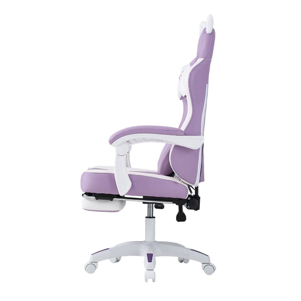 Ergonomic Gaming Chair Reclining PVC Office Chair With Footrest & Massage Lumbar Support