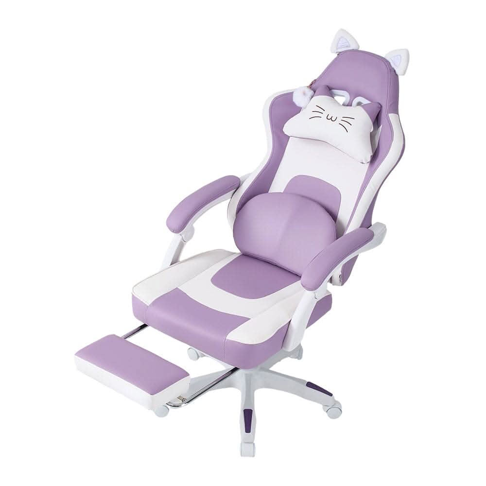 Ergonomic Gaming Chair Reclining PVC Office Chair With Footrest & Massage Lumbar Support