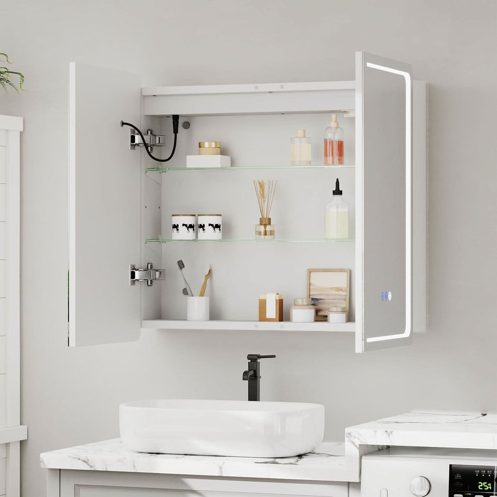 50x70cm / 65x60cm LED Bathroom Mirror Cabinet with Bluetooth & Fog-Free Technology