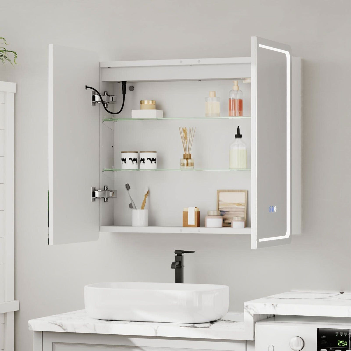 50x70cm / 65x60cm LED Bathroom Mirror Cabinet with Bluetooth & Fog-Free Technology